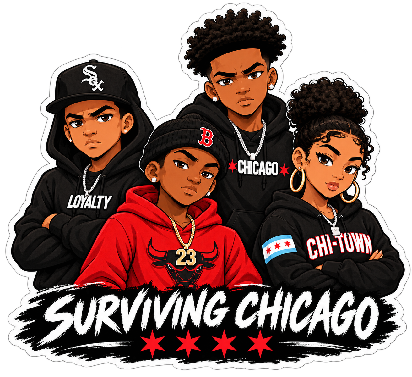 Dre, Malik, Jay, and Nia Surviving Chicago artwork